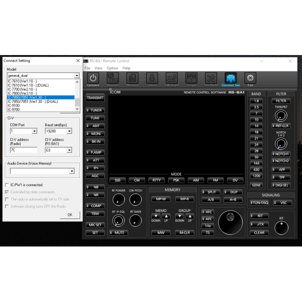 Icom IC-7300MKII mit Staubschutzhülle und RS-BA1